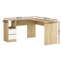 Computer Desk Drawer Cabinet L-Shape Oak 136CM Furniture Kings Warehouse 