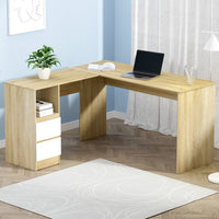 Computer Desk Drawer Cabinet L-Shape Oak 136CM Furniture Kings Warehouse 