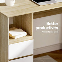 Computer Desk Drawer Cabinet L-Shape Oak 136CM Furniture Kings Warehouse 