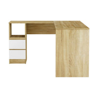 Computer Desk Drawer Cabinet L-Shape Oak 136CM Furniture Kings Warehouse 