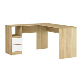 Computer Desk Drawer Cabinet L-Shape Oak 136CM Furniture Kings Warehouse 