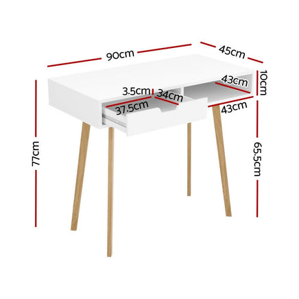 Computer Desk Drawer Cabinet Shelf White 90CM Furniture Kings Warehouse 