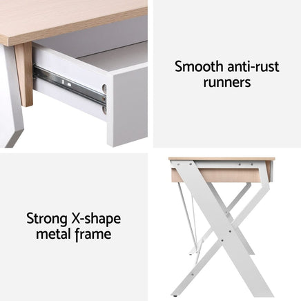 Computer Desk Drawer Oak 100CM Furniture Kings Warehouse 