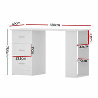 Computer Desk Drawer Shelf Cabinet White 120CM Furniture Kings Warehouse 