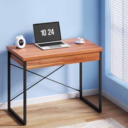 Computer Desk Drawer Storage Walnut 100CM Furniture Kings Warehouse 