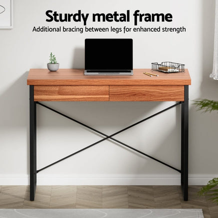 Computer Desk Drawer Storage Walnut 100CM Furniture Kings Warehouse 