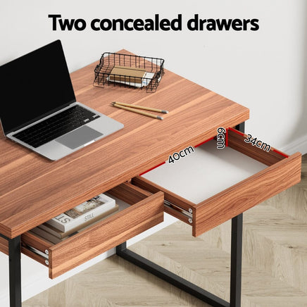Computer Desk Drawer Storage Walnut 100CM Furniture Kings Warehouse 