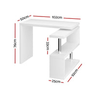 Computer Desk L-Shape Bookshelf White Furniture Kings Warehouse 