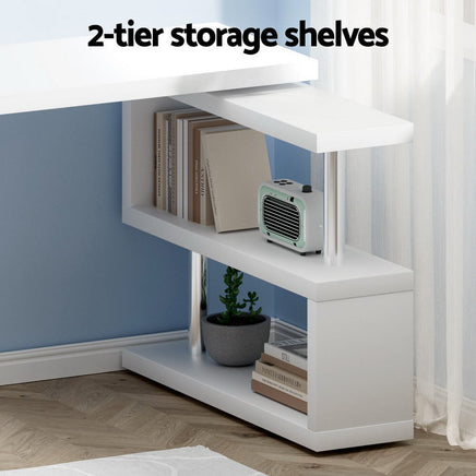 Computer Desk L-Shape Bookshelf White Furniture Kings Warehouse 