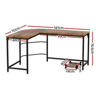 Computer Desk L-Shape CPU Stand Brown 147CM Furniture Kings Warehouse 