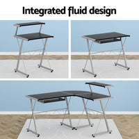 Computer Desk L-Shape Keyboard Tray Shelf Black Furniture Kings Warehouse 