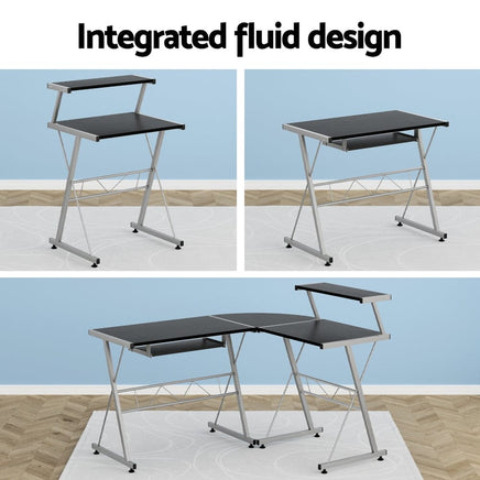 Computer Desk L-Shape Keyboard Tray Shelf Black Furniture Kings Warehouse 