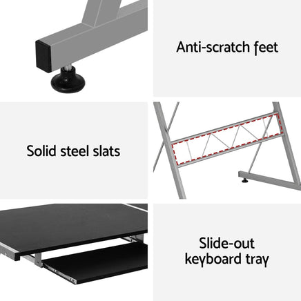 Computer Desk L-Shape Keyboard Tray Shelf Black Furniture Kings Warehouse 