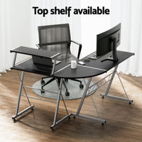 Computer Desk L-Shape Keyboard Tray Shelf Black Furniture Kings Warehouse 