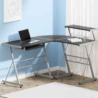 Computer Desk L-Shape Keyboard Tray Shelf Black Furniture Kings Warehouse 