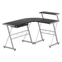 Computer Desk L-Shape Keyboard Tray Shelf Black Furniture Kings Warehouse 
