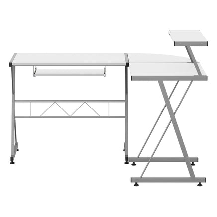 Computer Desk L-Shape Keyboard Tray Shelf White Furniture Kings Warehouse 