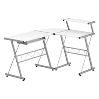Computer Desk L-Shape Keyboard Tray Shelf White Furniture Kings Warehouse 