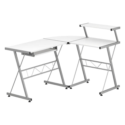 Computer Desk L-Shape Keyboard Tray Shelf White Furniture Kings Warehouse 