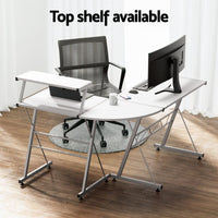 Computer Desk L-Shape Keyboard Tray Shelf White Furniture Kings Warehouse 