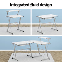 Computer Desk L-Shape Keyboard Tray Shelf White Furniture Kings Warehouse 