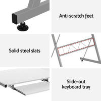 Computer Desk L-Shape Keyboard Tray Shelf White Furniture Kings Warehouse 