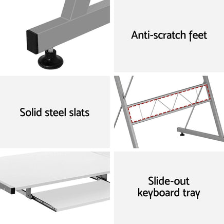 Computer Desk L-Shape Keyboard Tray Shelf White Furniture Kings Warehouse 