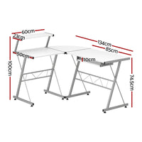 Computer Desk L-Shape Keyboard Tray Shelf White Furniture Kings Warehouse 