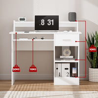 Computer Desk Shelf Drawer Cabinet White 100CM Furniture Kings Warehouse 