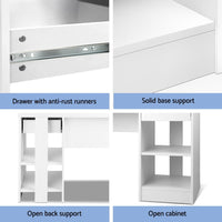 Computer Desk Shelf Drawer Cabinet White 100CM Furniture Kings Warehouse 