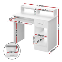 Computer Desk Shelf Drawer Cabinet White 100CM Furniture Kings Warehouse 