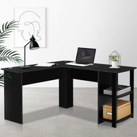 Computer Desk Shelf L-Shape Black 136CM Furniture Kings Warehouse 