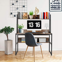 Computer Table Desk Book Storage Student Study Home Office Workstation with Bookshelf (Rustic Brown) Furniture Kings Warehouse 