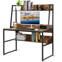 Computer Table Desk Book Storage Student Study Home Office Workstation with Bookshelf (Rustic Brown) Furniture Kings Warehouse 