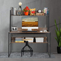 Computer Table Desk Book Storage Student Study Home Office Workstation with Bookshelf (Rustic Brown) Furniture Kings Warehouse 