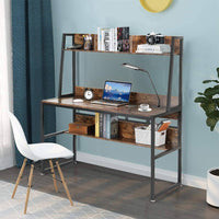 Computer Table Desk Book Storage Student Study Home Office Workstation with Bookshelf (Rustic Brown) Furniture Kings Warehouse 