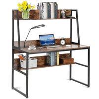 Computer Table Desk Book Storage Student Study Home Office Workstation with Bookshelf (Rustic Brown) Furniture Kings Warehouse 