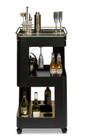 Contemporary Black Gold Drinks Trolley Bar Cart with Marble Top Furniture Kings Warehouse 