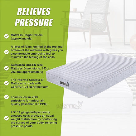 Contour Encased Coil Queen Mattress – Hybrid Support with CertiPUR-US Certified Foam Comfort Layers Furniture Kings Warehouse 