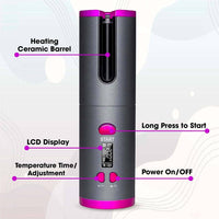 Cordless Ceramic Automatic Hair Curler for Portable Hair Styling Health & Beauty Kings Warehouse 