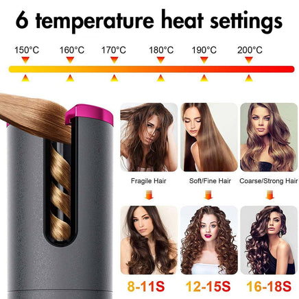 Cordless Ceramic Automatic Hair Curler for Portable Hair Styling Health & Beauty Kings Warehouse 