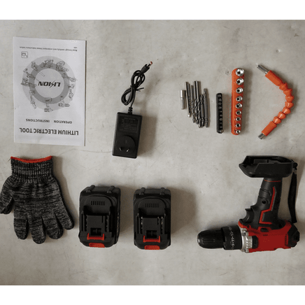 Cordless Drill w/2 Battery Heavy Duty Impact Driver Kit Brushless Hammer Set Tools Kings Warehouse 