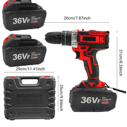 Cordless Drill w/2 Battery Heavy Duty Impact Driver Kit Brushless Hammer Set Tools Kings Warehouse 