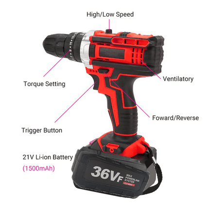 Cordless Drill w/2 Battery Heavy Duty Impact Driver Kit Brushless Hammer Set Tools Kings Warehouse 