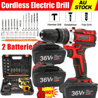 Cordless Drill w/2 Battery Heavy Duty Impact Driver Kit Brushless Hammer Set Tools Kings Warehouse 