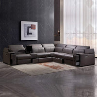 Corner Sofa Square Wedge Finest Genuine Leather Grey Electric Recliner Storage Drawer with 2x Cup Holders Lounge Set for Living Room Furniture Kings Warehouse 