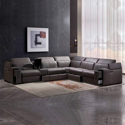 Corner Sofa Square Wedge Finest Genuine Leather Grey Electric Recliner Storage Drawer with 2x Cup Holders Lounge Set for Living Room Furniture Kings Warehouse 