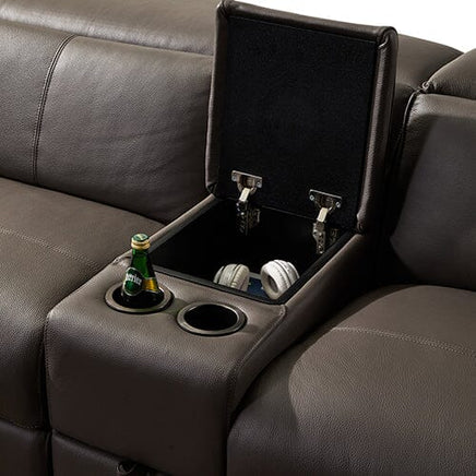 Corner Sofa Square Wedge Finest Genuine Leather Grey Electric Recliner Storage Drawer with 2x Cup Holders Lounge Set for Living Room Furniture Kings Warehouse 