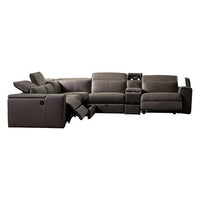 Corner Sofa Square Wedge Finest Genuine Leather Grey Electric Recliner Storage Drawer with 2x Cup Holders Lounge Set for Living Room Furniture Kings Warehouse 