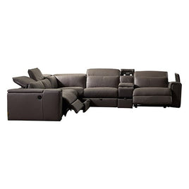 Corner Sofa Square Wedge Finest Genuine Leather Grey Electric Recliner Storage Drawer with 2x Cup Holders Lounge Set for Living Room Furniture Kings Warehouse 